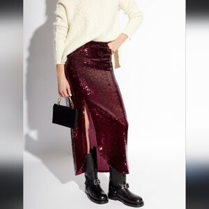 All Saints burgundy Opal sequin skirt